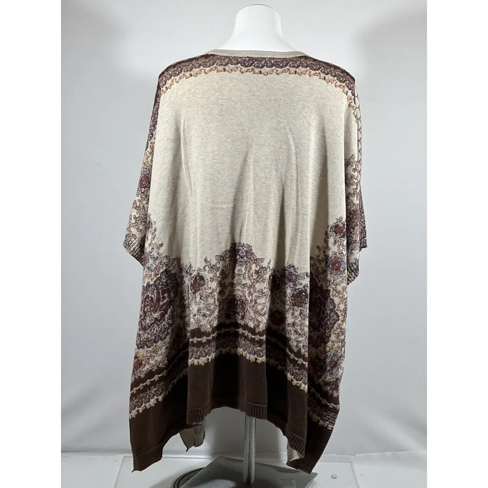 Liz Claiborne Poncho Wrap Womens L XL Cotton‎ Print Open Cape Shawl